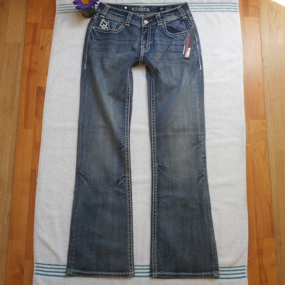 New ROCK & ROLL Cowgirl Jeans Size 29 x 34 Mid Rise Boot Cut Denim - Picture 7 of 12